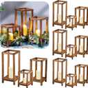 Sliner 24 Pcs Wedding Lantern Centerpiece Set Includes 12 Rustic Wooden Candle Lantern 12 Flameless LED Candle for Wedding Party Baby Shower Table Fireplace Farmhouse Home Decoration