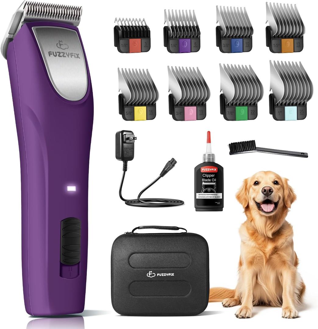 Professional Dog Clippers for Grooming - 2 Speed Pet Grooming Kit for Thick Curly Matted Coats - Low Noise Heavy Duty Cordless Hair Trimmer with Detachable Metal Blade (Purple)