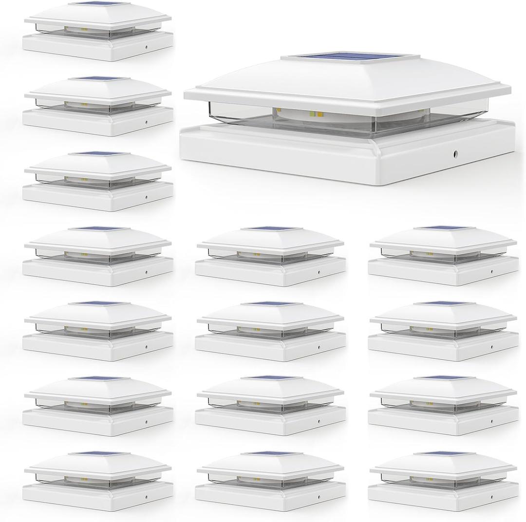 APONUO Pack of 16 Solar Post Cap Lights, 2 Modes(Warm/Cool Light) Outdoor Waterproof Fence Post Solar Lights, Solar Powered Garden, Patio, Deck Decor for 4x4, 5x5, 5.5x5.5 Wood & Vinyl Posts, White