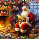 Springbok's Naughty or Nice 1000 Piece Jigsaw Puzzle is a Classic Image by Claudia McKinney of Santa Reviewing his Christmas Wish List