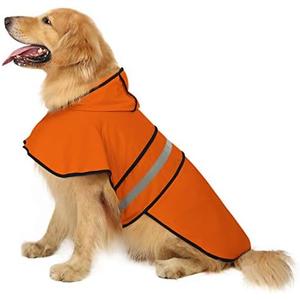 HDE Dog Raincoat Jacket Reflective Adjustable Hooded Pet Poncho Rain Coat with Leash Hole for  X-Large Dogs Safety Orange