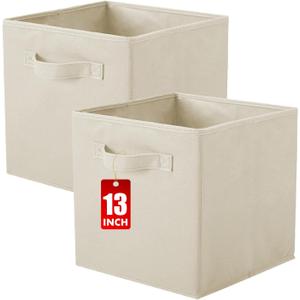 ShellKingdom Storage Bins, Foldable Fabric Storage Cubes And Cloth Storage Organizer Drawer For Closet And Toys Storage, 13 X 13 X 13 INCH, 2 Pack (Beige)
