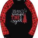 TAOHONG Merry Christmas Sweartshirt for Women Xmas Buffalo Plaid Tree Tops Color Block Snowflake Print Long Sleeve Shirt (Black, S)