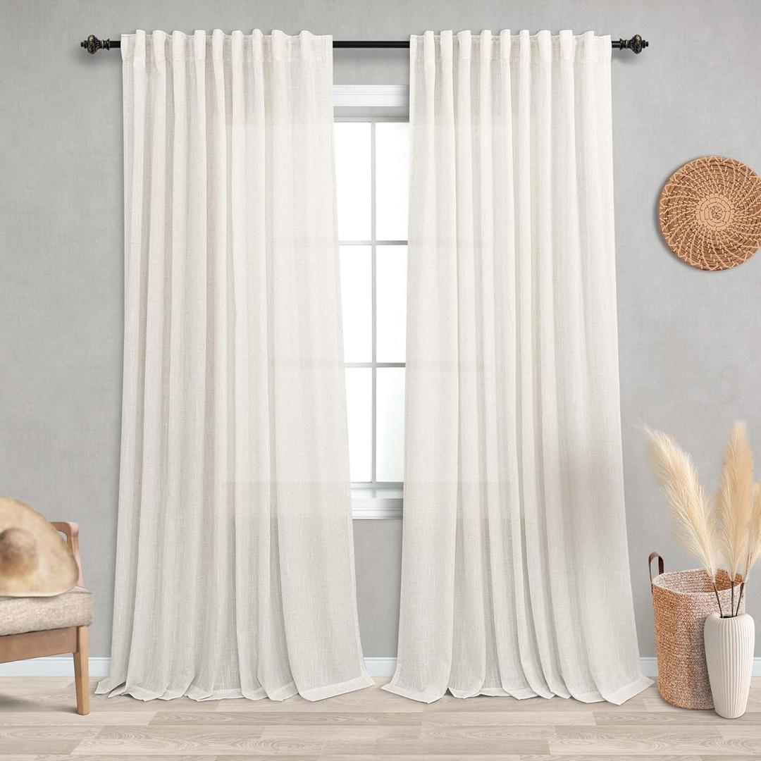 KOUFALL Living Room Curtains 84 Inches Long,Extra 72 Inch Wide 72x84 Linen Sheer Pleat Curtain Drapes 84 Inch Length 2 Panels Set (72"W x 84"L (Pack of 2), Natural)