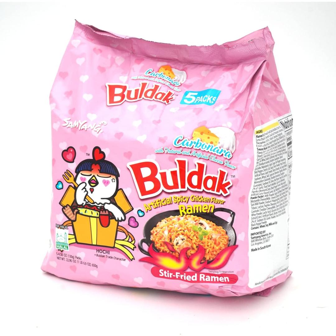 Samyang Buldak Hot Chicken Spicy Ramen Korea Instant Packaged Noodles,Carbonara,4.58 oz,5 Pack (EXP 08/24/26)