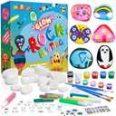 Rock Painting Kit, Glow in The Dark, Arts and Crafts Supplies for Kids, Outdoor Toys for Girl and Boy Birthday Gift, Including 12 Smooth Rocks
