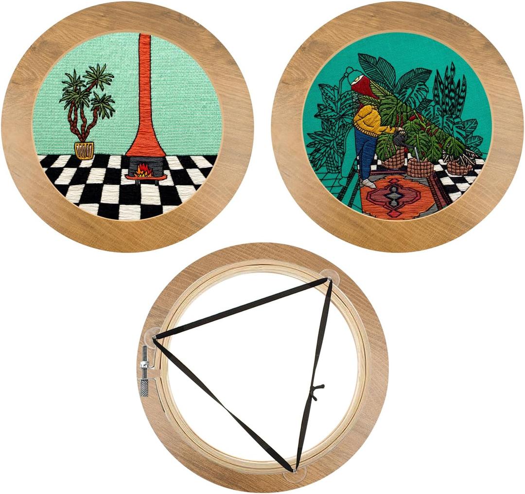 3 Sets Embroidery Display Frame with Bamboo Hoops, 8 Inch Round Wall Mounted Embroidery Hoop Frame for Finished Cross Stitch, Needlework, DIY Art Craft Sewing Decoration (Brown)