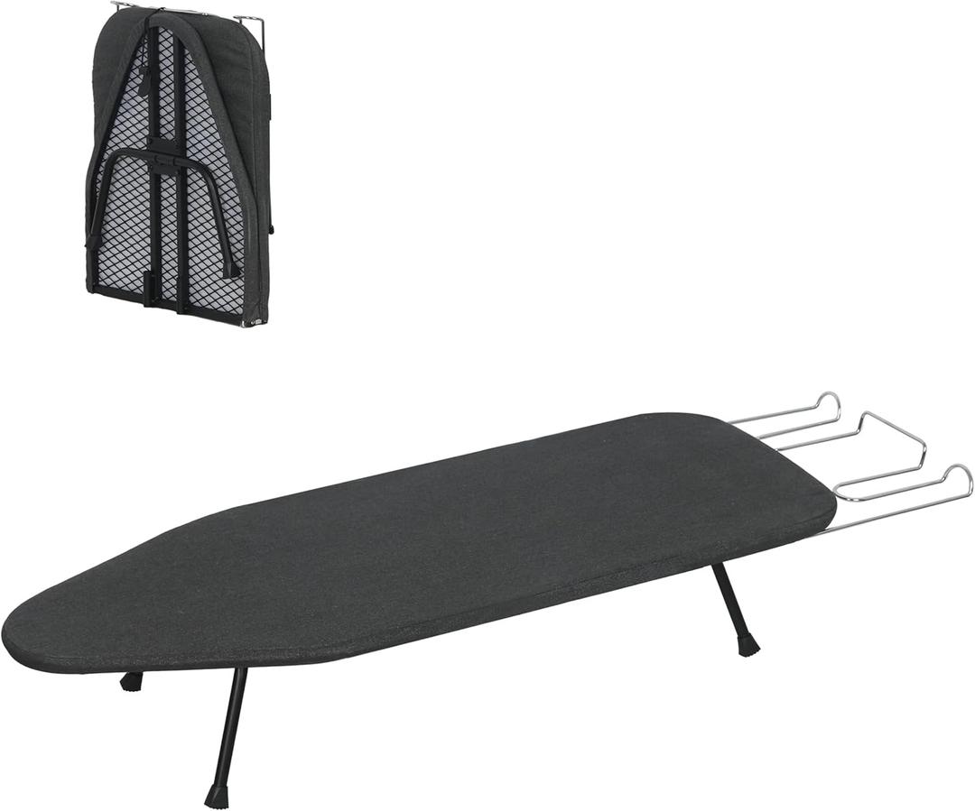LOFTEY Metal Table Top Ironing Board, Portable Ironing Boards with Iron Holder, Small Foldable Iron Board with Cover and 100% Cotton Pad, Compact Design for Travel, 31.5" x 11.8" x 6.2", Black
