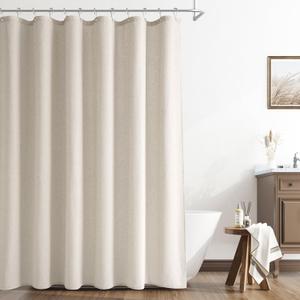 Naturoom Apricot Linen Shower Curtain, Cloth Textured Fabric Shower Curtain Set with Hooks, Simple Elegant Modern Farmhouse Country Ultra Thick Bath Curtains for Bathroom,Water Repellent,72x84 (72"W x 84"L (Pack of 1))