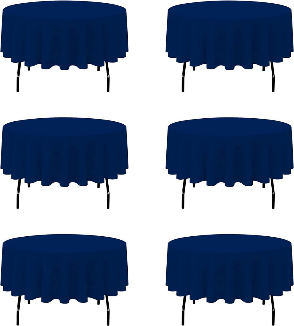 BRILLMAX 6 Pack Navy Blue Round Tablecloths 70 Inch for 30-48 Tables - 150 GSM Polyester Fabric, Standard Drop, Water, Stain & Wrinkle Resistant Cloth Cover for Wedding Reception Banquet Dining