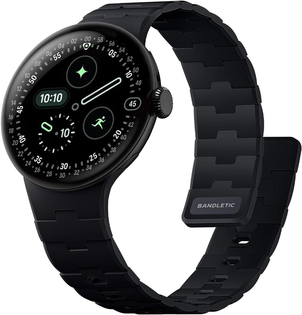 Bandletic Magnetic Silicone Bands Compatible with Google Pixel Watch 4/3/2/1 41mm for Women and Men, Rugged Soft Sport Strap Replacement Wristband (Black)