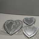 Qunclay 3 Pcs Crystal Crush Diamond Silver Mirror, 12 and 8 Inches Modern Shaped Wall Hang Decorations Glass Diamond Mirror for Bathroom Living Room (Heart Shape)