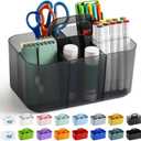 Multiuse Caddy Organizer with Handle, Portable Plastic Tote Bin - Art Craft, Stationary Pen Marker Crayons, Makeup Hair Supplies Storage - Bathroom, Classroom, Dorm, Office, Desk Holder - Clear Black