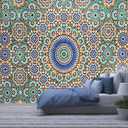 Modern 3D Removable Wallpaper Self-Adhesive Moroccan Vintage Tile Wall Murals Peel and Stick Wall Stickers for Living Room Bedroom Wall Decor (100''X144'', Multi2)
