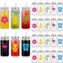 Jingmore 20 Pcs Hawaiian Plastic Cups with Lids and Straws 14 oz Reusable Tropical Drinking Reusable Cups Clear Luau Party Supplies Plastic Tumbler with Lid and Straw for Summer Beach Party Supplies