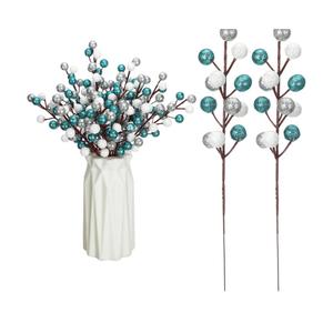 24 Pcs Glitter Berry Stems Christmas Tree Picks Decoration Christmas Faux Holly Colorful Berries Branches Ornaments for Christmas Tree Wreath DIY Craft Decorations (White Silver Lake Blue)
