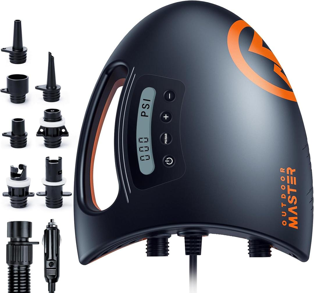 OutdoorMaster 20PSI High Pressure SUP Air Pump Shark - Intelligent Dual Stage Inflation & Auto-Off & Deflation, 12V DC Car Connector, for Inflatable Stand Up Paddle Boards, Boats (Black)