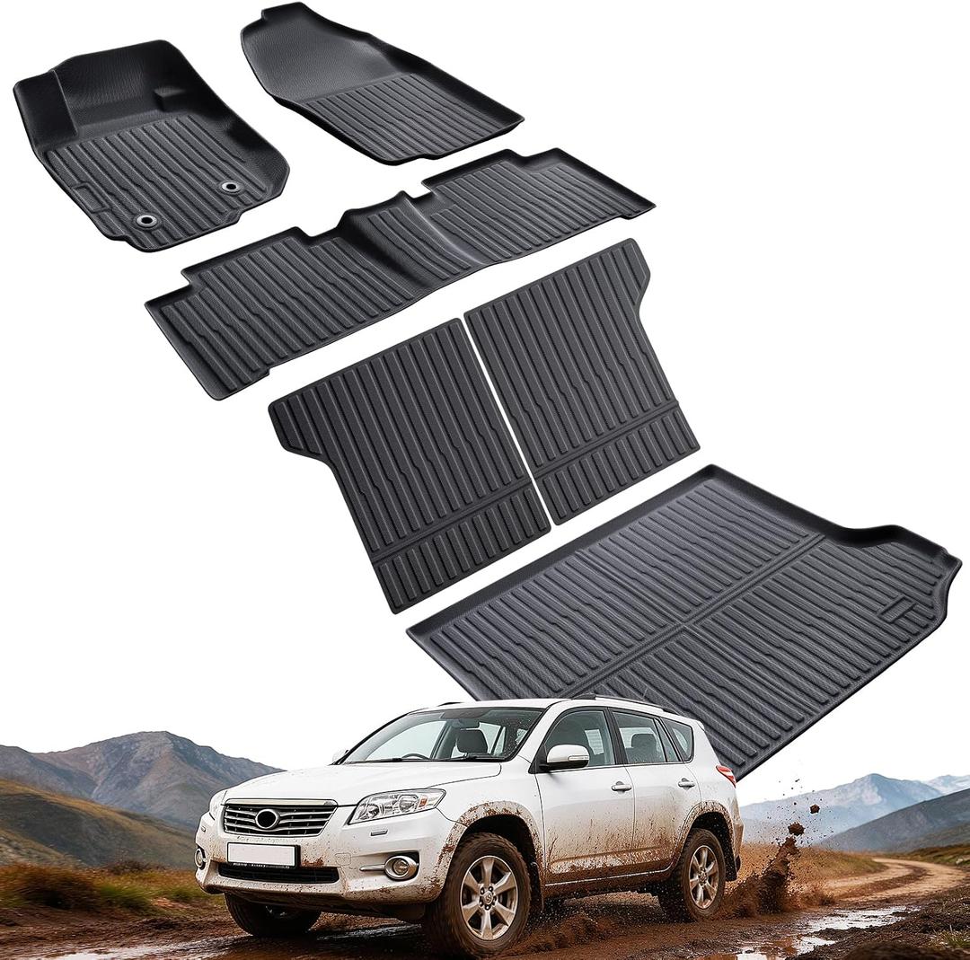 Floor Mats &Trunk Liner for Toyota RAV4 2006-2012(5 Seat Only) | Without 3nd Row, All Weather,Backrest Mat,TPE Carpets,for RAV-4 Car Accessories 2007 2008 2009 2010 2011,6 pcs