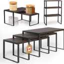 Ibyx Premium Kitchen Cabinet Organizer Shelf - Set of 3 Kitchen Counter Shelves - Stackable Shelf Racks for Cabinets - Metal Frame & Engineered Wood,  Black 