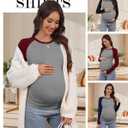 3 Pack Women's Maternity Shirts, Pregnancy Raglan Long Sleeve Tops Sides Ruched Crew Neck Color Block Mama Clothes (X-Large, Light Gray/Black, Light Gray/Navy, Light Gray/Wine Red)