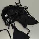 Women Halter String Bikini Set Sexy Thong Cheeky Two Piece Swimsuits Solid Color Bathing Swimwear (Medium, Black)