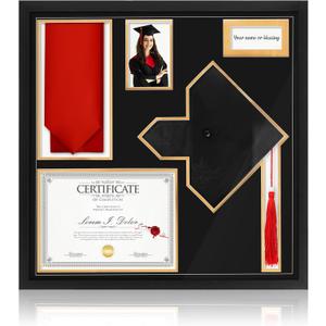 Briwooody 23. 6" x 24" College Diploma Frames with Tassel Holder for 8. 5" x 11" Diploma and 3. 9" x 5. 9" Photo, Graduation Cap Holder Wood Display Case for Class of 2026 Graduation Degree Keepsake
