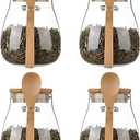 Airtight glass jar storage container with bamboo lid Set of 4, wide mouth, leak-proof, With a spoon, can be used for coffee beans, tea leaves, grains, dried fruits, etc (Small*4pcs)