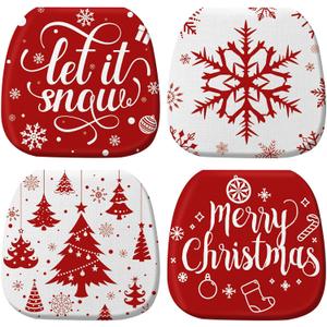 Barydat 4 Pcs Christmas Chair Cushions with Ties for Dining Chairs 16'' x 16'' Memory Foam Chair Pad Non Slip Seat Cushion with Washable Cover for Patio Kitchen Indoor Outdoor (Red)