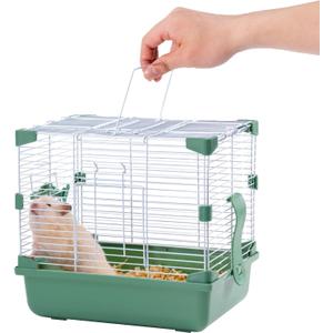 11" Small Animal Hamster Cage, Portable Outing Carrier, for Temporary Cage, Short Trip, Picnic, with Food Bowl, Water Bottle, for Small to Medium Hamster Pets, Dwarf Syrian Hamster, Gerbil, Green