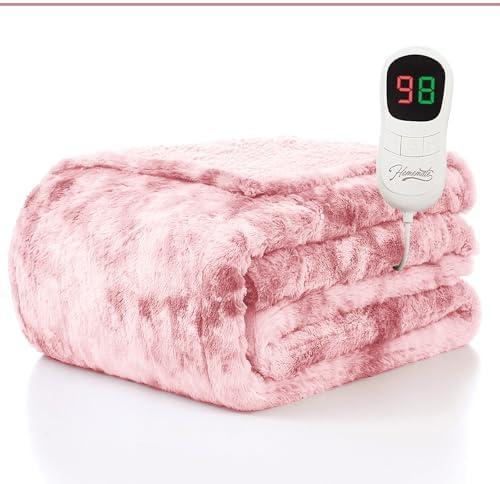 Homemate Heated Blanket Electric Throw - 50"x60" Heating Blanket Throw 1/2/4/6/8 Hours Auto-Off 10 Heat Levels Over-Heat Protection Luxury Faux Fur Sherpa ETL Certification