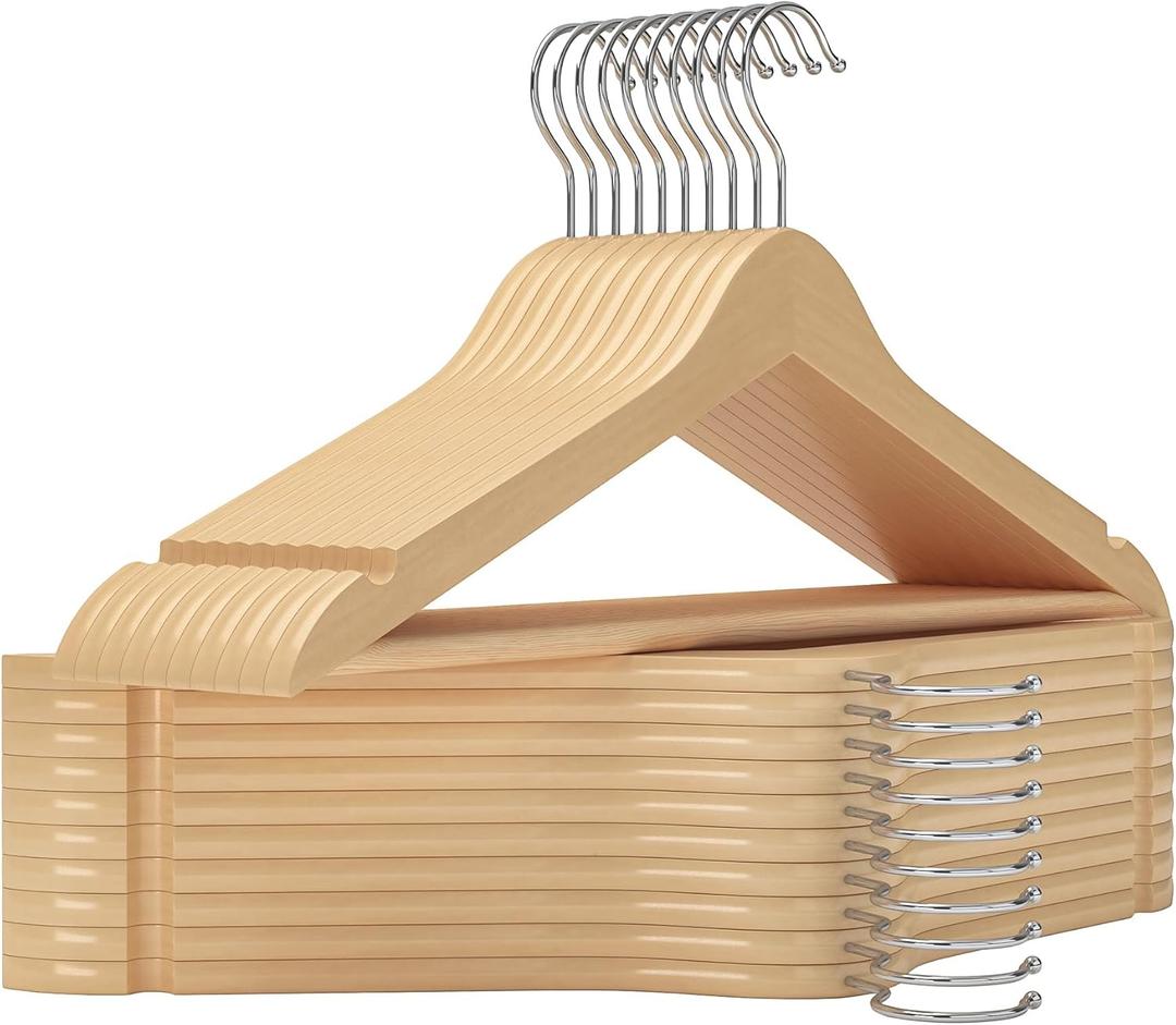 StorageWorks Clothes Hangers, Wooden Hangers 20 Pack for Closet, Wood Hangers for Coats, Shirts, Jackets, Pants, Suits, Natural Wood Color