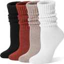 EBMORE Merino Wool Slouch Boot Socks Thermal Warm Winter Thick Scrunch Cozy Crew Socks for Women 4 Pairs (Medium, Black/Caramel/Khaki/White)