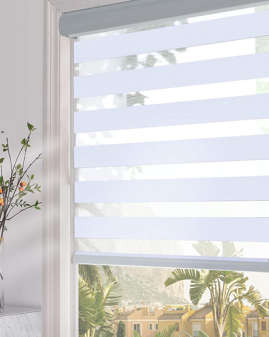 Persilux Blackout Zebra Roller Shades Blinds (35" W X 64" H, Light Grey) Dual Layer Roller Sheer Shades Light Filtering Day and Night Privacy Window Shades Blinds for Home and Office, Easy to Install (03. Light Grey)