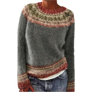 RoseSeek Women's Graphic Pullover Sweaters Crew Neck Long Sleeve Knitted Jumpers (Gray)