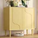 Easyego Mid Century Modern Cabinet, Sideboard Buffet Cabinets with 2 Doors, Wood Accent Storage Cabinets with Adjustable Shelves and Decorative PanelMordenYellow