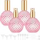4 Pack 3.4oz 100ml Pink Glass Perfume Atomizers Bulk, Refillable Vintage Travel Cologne Spray Bottles Empty for Women with Leak-proof & 3 Kinds of Dispenser for Cosmetic Liquids, Elegant Home Decor