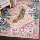 Washable Pink Rugs Boho Vintage Tropical Jungle 5x7 Area Rugs Jungle Oriental Carpet for Bedroom Kitchen Dining Living Room Office Distressed Indoor Cute Nursery Rug (4'11" x 6'11" (Rectangular))