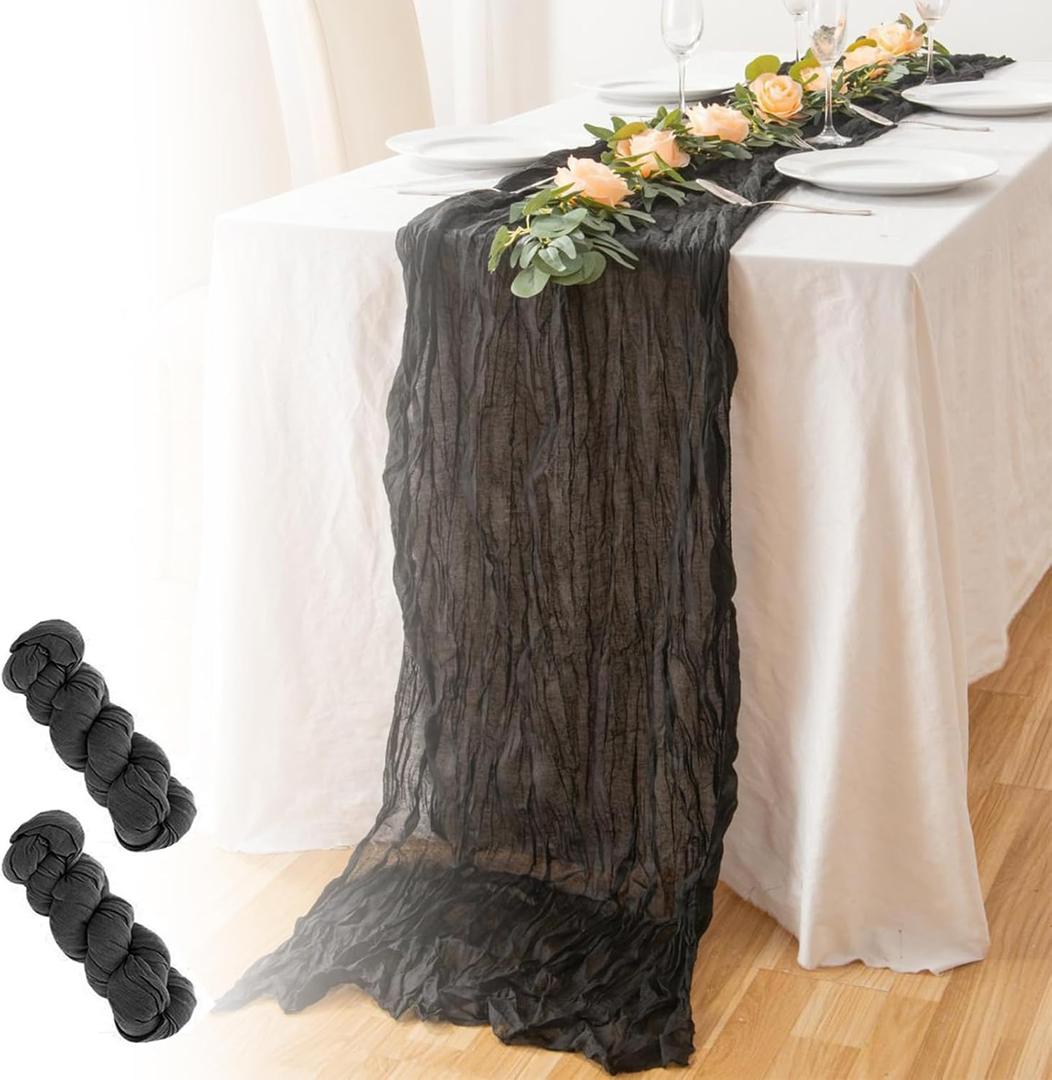 JYFLZQ Black Cheesecloth Table Runner 35 x 120 Inch 2 Pack Gauze Table Runner 10ft Cheese Cloth Wedding Table Runner Boho Party Wedding Bridal Shower Decorations