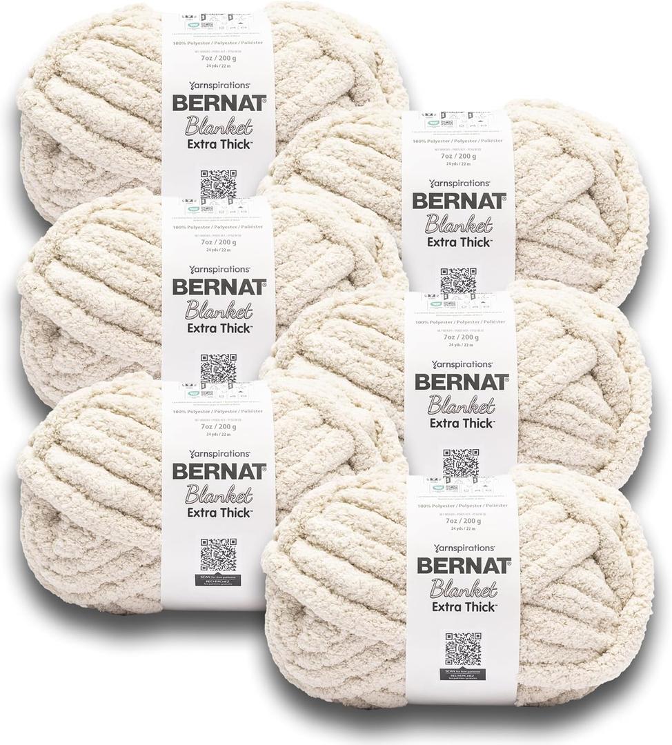 Bernat Extra Thick Chunky Yarn for Crocheting Soft, Oatmeal, 6-Pack