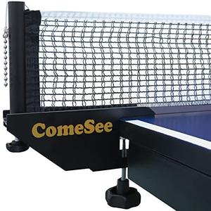 ComeSee Professional Table Tennis Ping Pong Net Post Set Strength Screw Clamp with Net Clip Insert, 1.65 Inch Width Grip Holder, Tension and Height Adjustable Easy Set Up (Black)