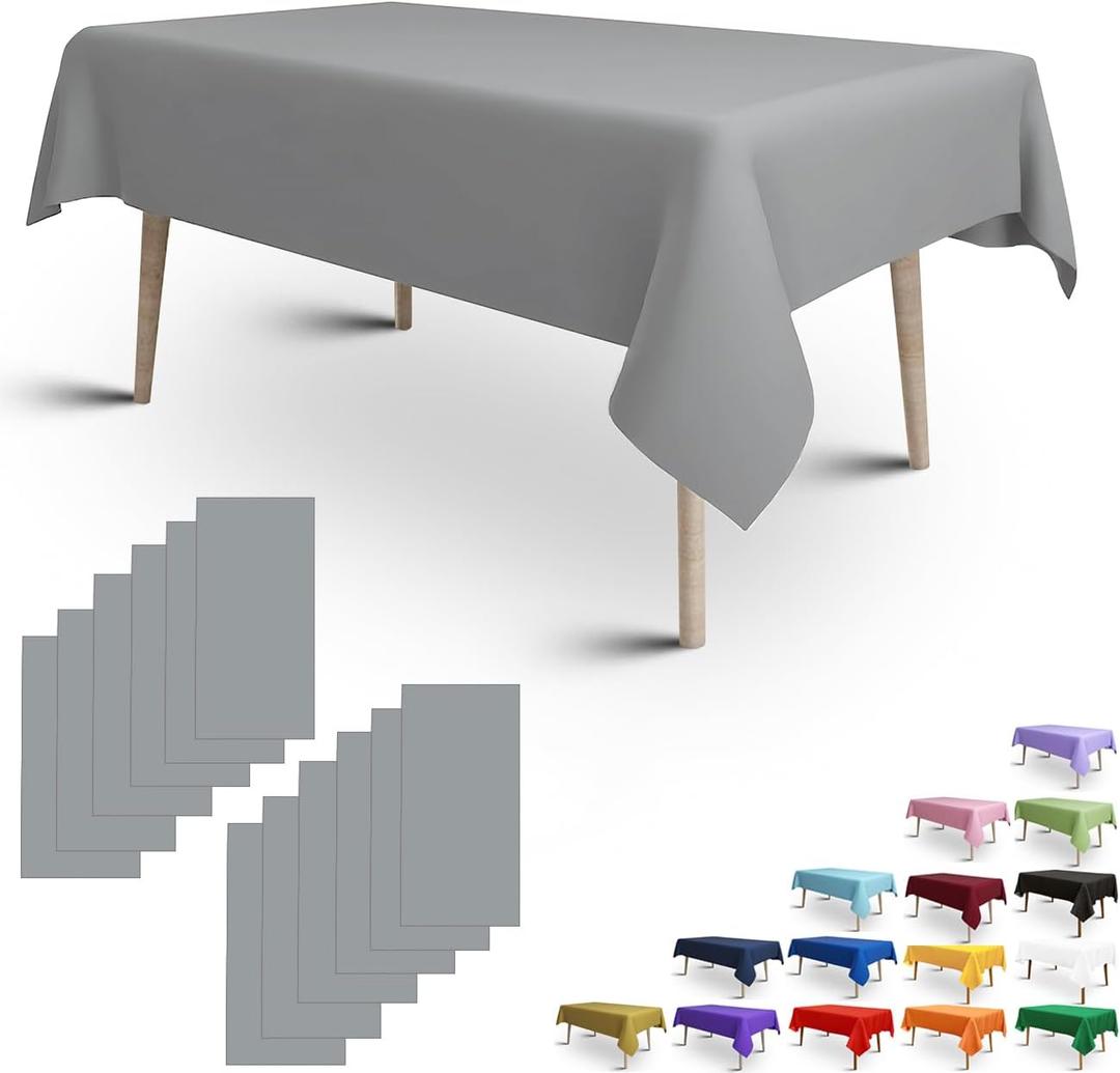 FULDGAENR Silver Plastic Tablecloth, Disposable Silver Table Cloths Plastic 54x108 Inch Size for 6-8 Foot Rectangle Table Indoor/Outdoor Parties Birthdays Weddings Anniversary - 1 Pack