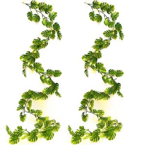 RECUTMS Artificial Monstera Leaf Vines Whit Light 2Pcs, 5.9FT Fake Hanging Ivy Plant Faux Tropical Palm Leaves Greenery Vine Garland Indoor Outdoor Garden Porch Patio Jungle Luau Birthday Party Dcor