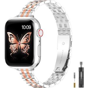 for Apple Watch Band 38mm 40mm 41mm 42mm 44mm 45mm Series 9 8 7 6 5 4 3 2 1 SE SE2 Women and Men,Classic Stainless Steel Metal Watchband for iWatch Bands,Pretty Shiny Look
