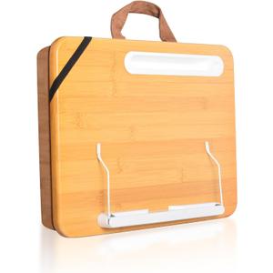 Portable Lap Desk with Phone Holder and Device Ledge and Clips for Book Reading Stand - Fits up to 15.6 Inch Laptops