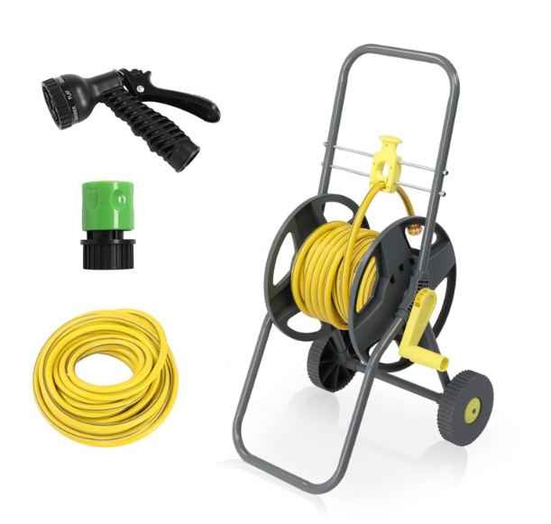 UBesGoo Pipe Truck Garden Water Hose Reel Car w/ Yellow Hose 6.5FT - Gray 