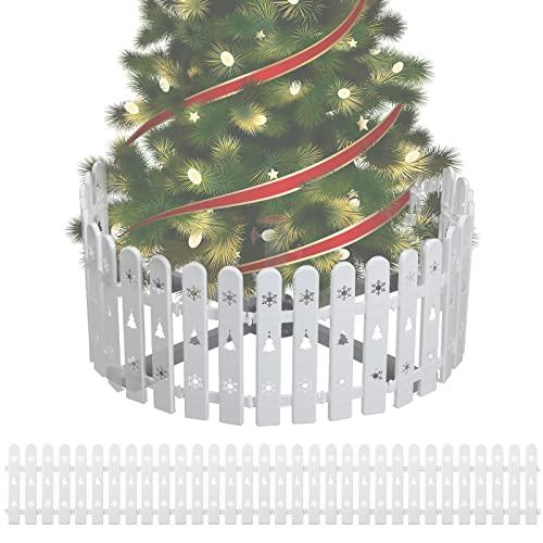 Christmas Tree Fence Protector for Kids, Dogs, Pets - 36 Pack Indoor Plastic White Picket Fence Decoration