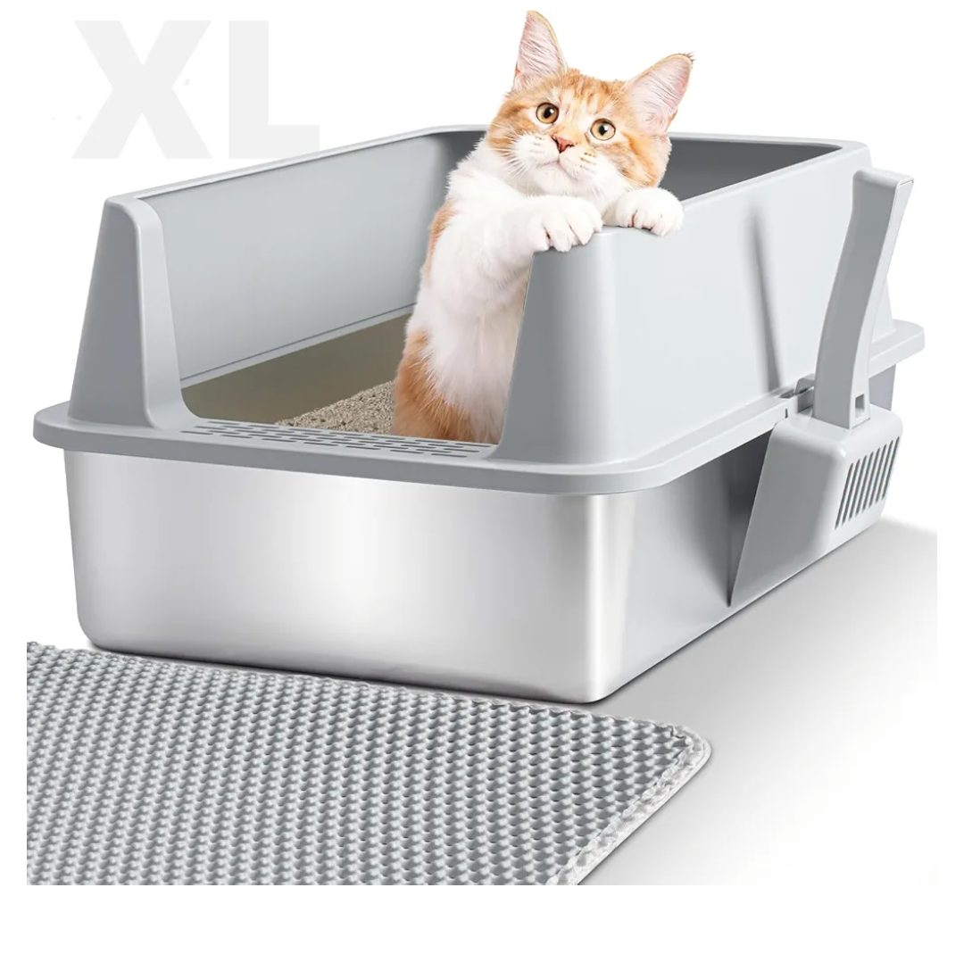 Stainless Steel Litter Box,XL Metal Cat Litter Box with Lid High Sides, Extra Large Litter Boxes for Big Cats,Odor-Resistant, Scratch-Proof, Easy to Clean, Non-Stick,Scoop Included