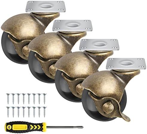 2" Ball Caster Wheels, casters Set of 4 Brass Vintage Antique casters ，with Swivel top Plate for Chairs, Cabinets, Wheels for furniture4（casters Set of 4 Heavy Duty）