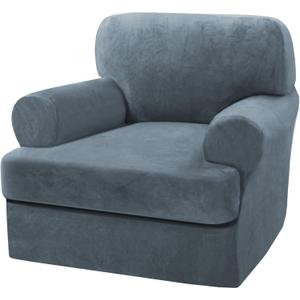 H.VERSAILTEX Sofa Cover 2 Piece T Cushion Armchair Slipcovers Thick Velvet Couch Cover Furniture Protector Stretch T Cushion Sofa Covers for 1 Cushion Couch with 1 T Cushion Covers, Stone Blue