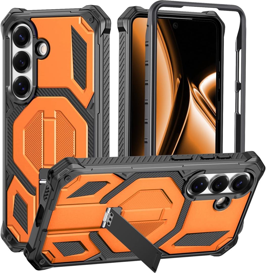 for Galaxy S26 Case, [Compatible with MagSafe] [Invisible Kickstand] [Military-Grade Drop Protection] Heavy Duty Protective Shockproof Phone Cover for Samsung Galaxy S26,Orange